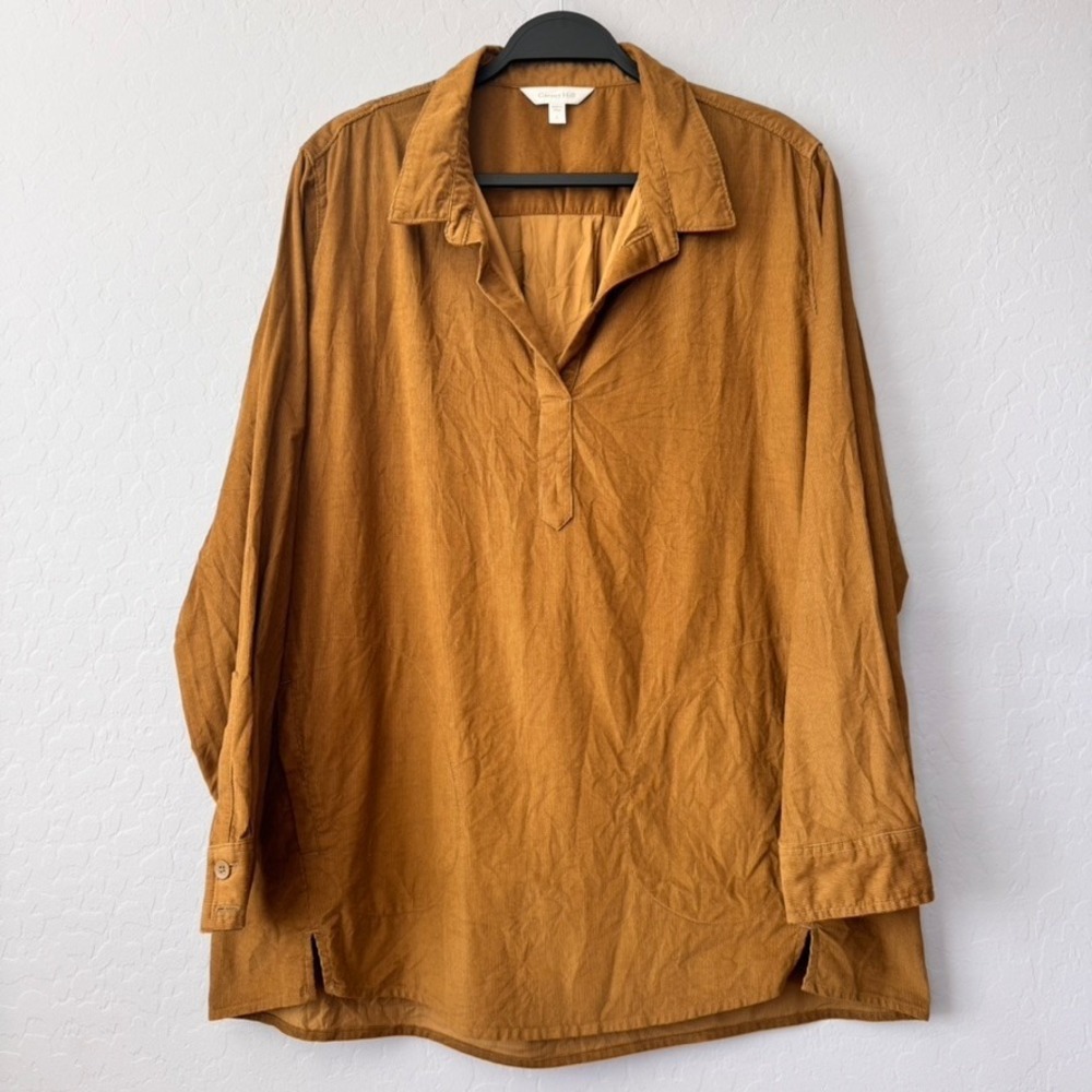 Garnet Hill Corduroy‎ Tunic Top Womens L Long Sleeve Collar Button Pockets
